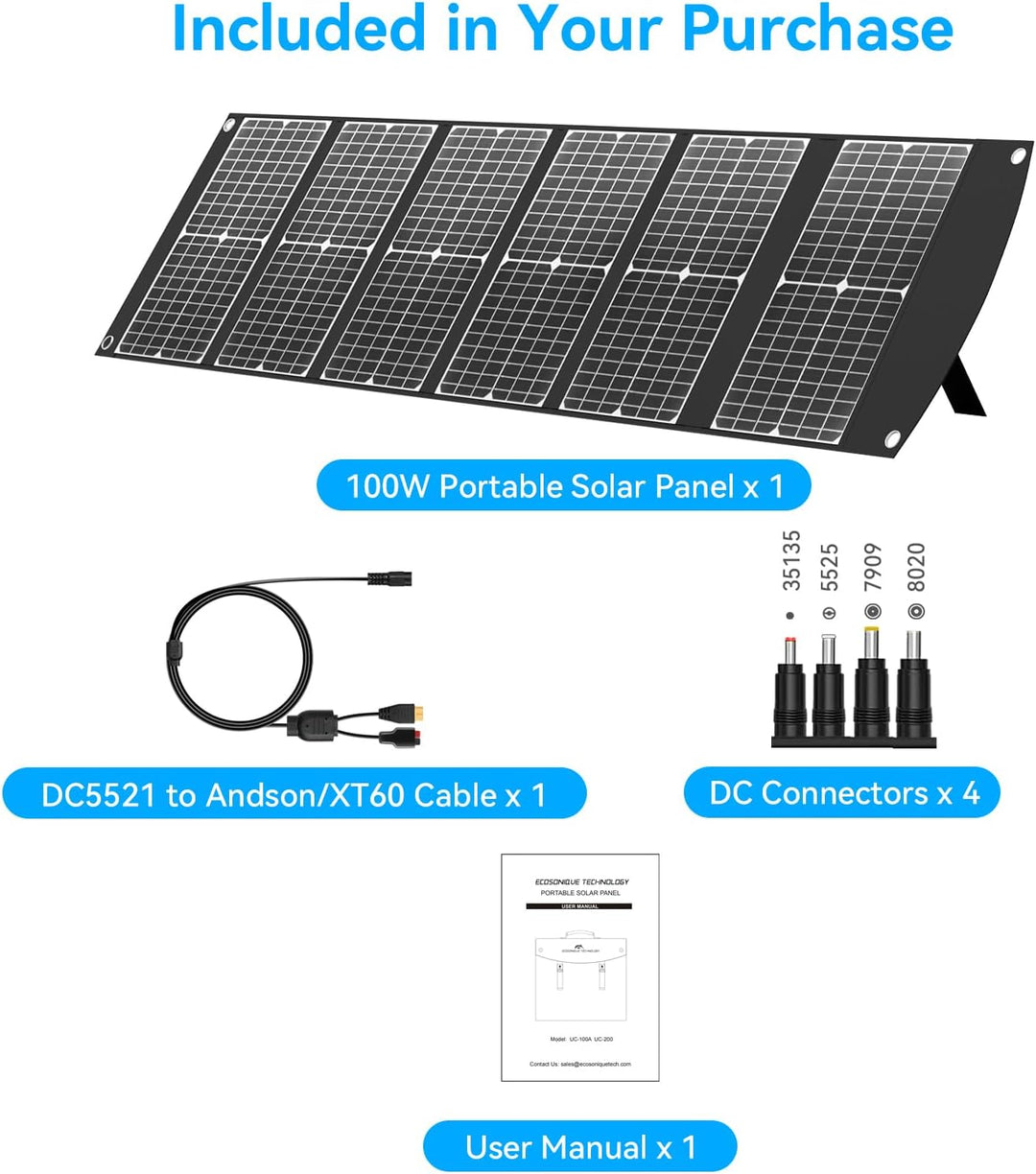 Ecosonique 100W Tragbare Faltbare Solarpanel Ladegerät Schnelles Laden mit USB-A QC3.0 USB-C PD3.0 D