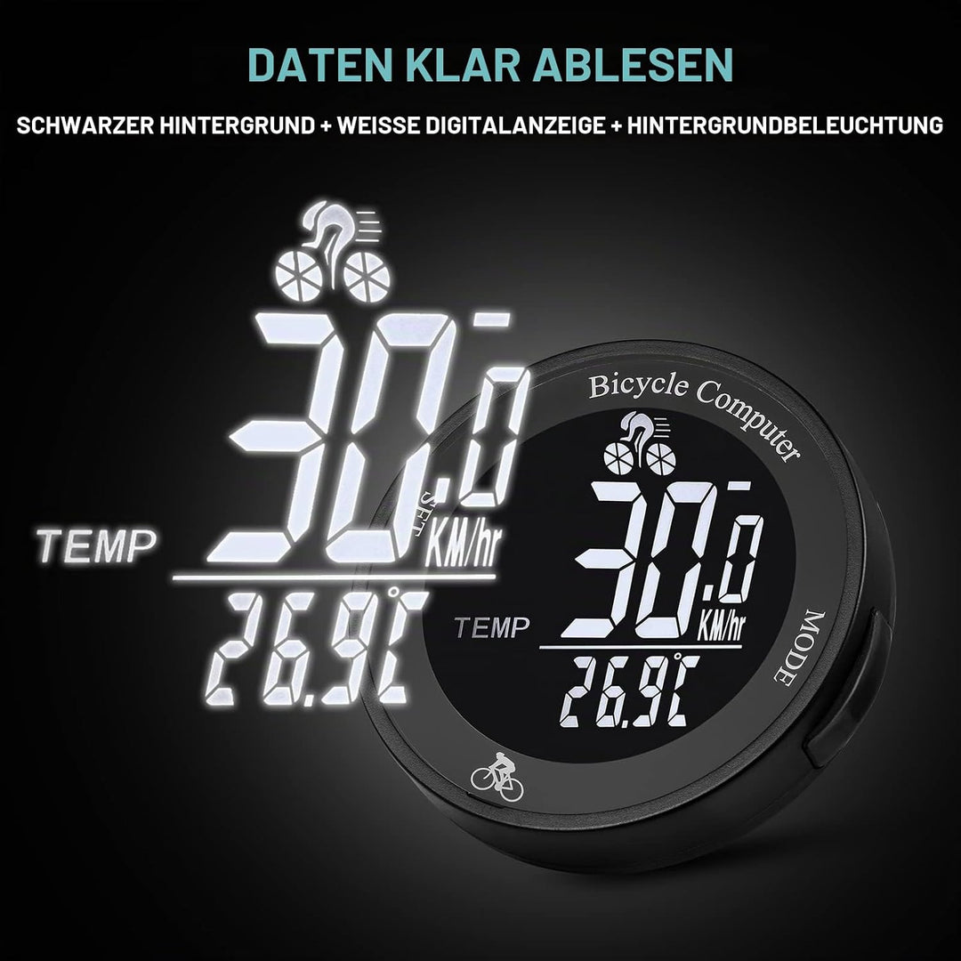 Fahrradcomputer, Drahtloser Fahrradcomputer Wasserdicht Fahrrad Kilometerzähler Multifunktions LCD-B