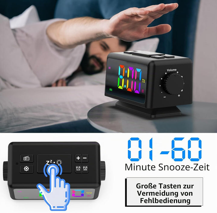 ThreeH Digitaler Wecker FM Radio Bunte Wecker Nachttisch Digitaluhr für Kinder Jugendliche Helligkei