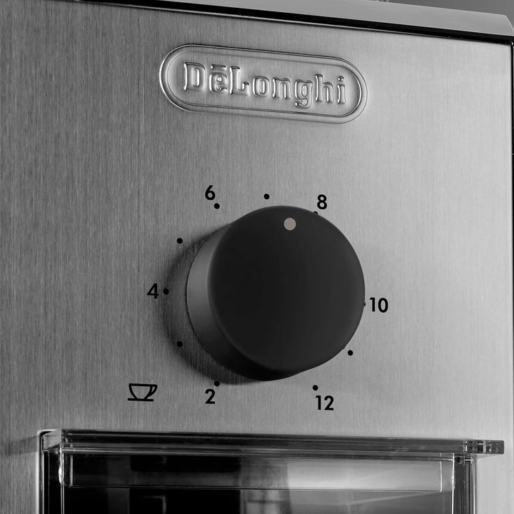 De'Longhi KG89 KG 89 Professionelle Kaffeemühle für bis zu 12 Tassen, Kunststoffgehäuse, silber, 110