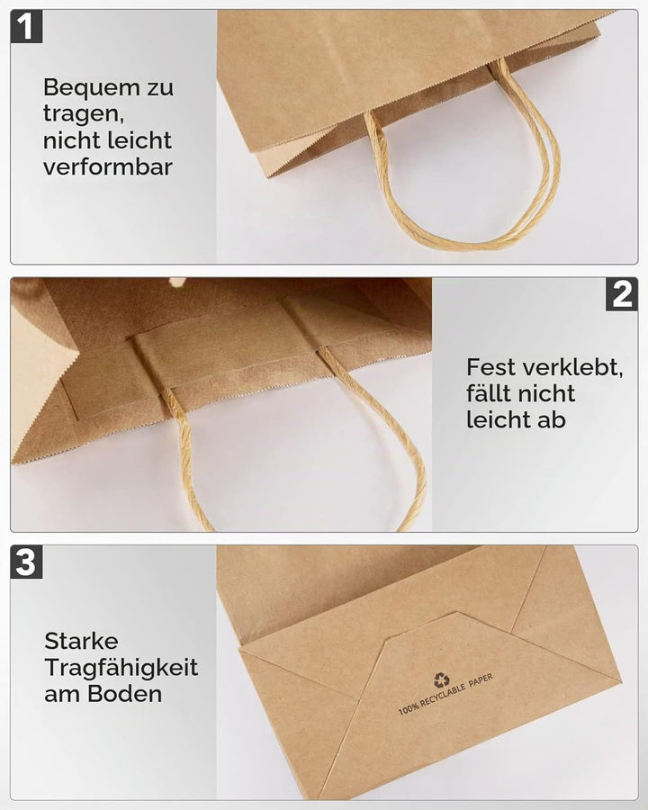 BESCOST Papiertüten, 40 Stück Geschenktüten, Kraftpapiertüten mit Henkel, 21 x 27 x 11cm, Geschenktü