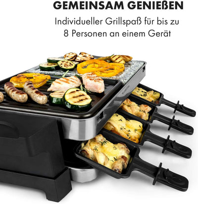 Klarstein Sirloin Raclette-Grill, 1500 Watt, 2-in-1: Aluminium-Grillplatte & Natursteinplatte, Edels