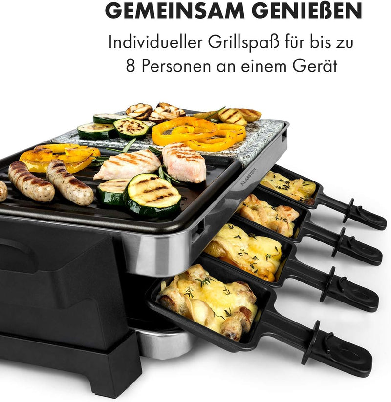 Klarstein Sirloin Raclette-Grill, 1500 Watt, 2-in-1: Aluminium-Grillplatte & Natursteinplatte, Edels