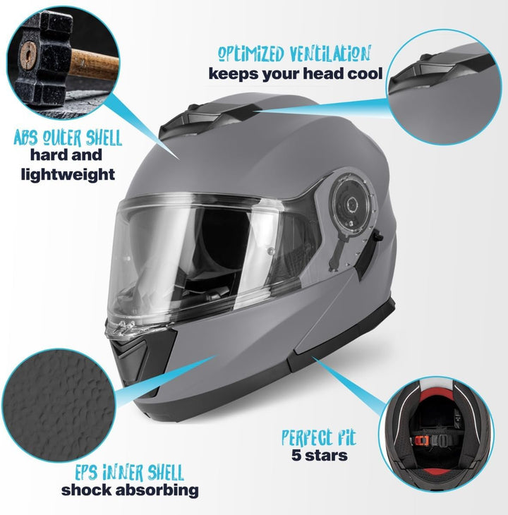 VINZ Santos Klapphelm mit Sonnenblende | ECE 22.06 & PINLOCK vorbereitet | Motorrad Helm Integralhel