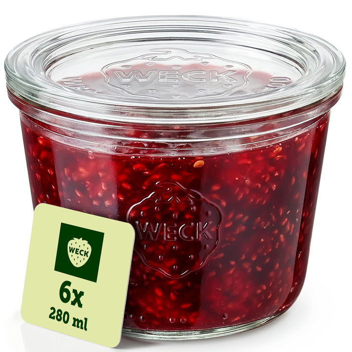 Weck Gläser 280ml – 6er Set mit Deckeln – Sturzform – robuste, stapelbare Einkoch- &amp; Einweckgläser -