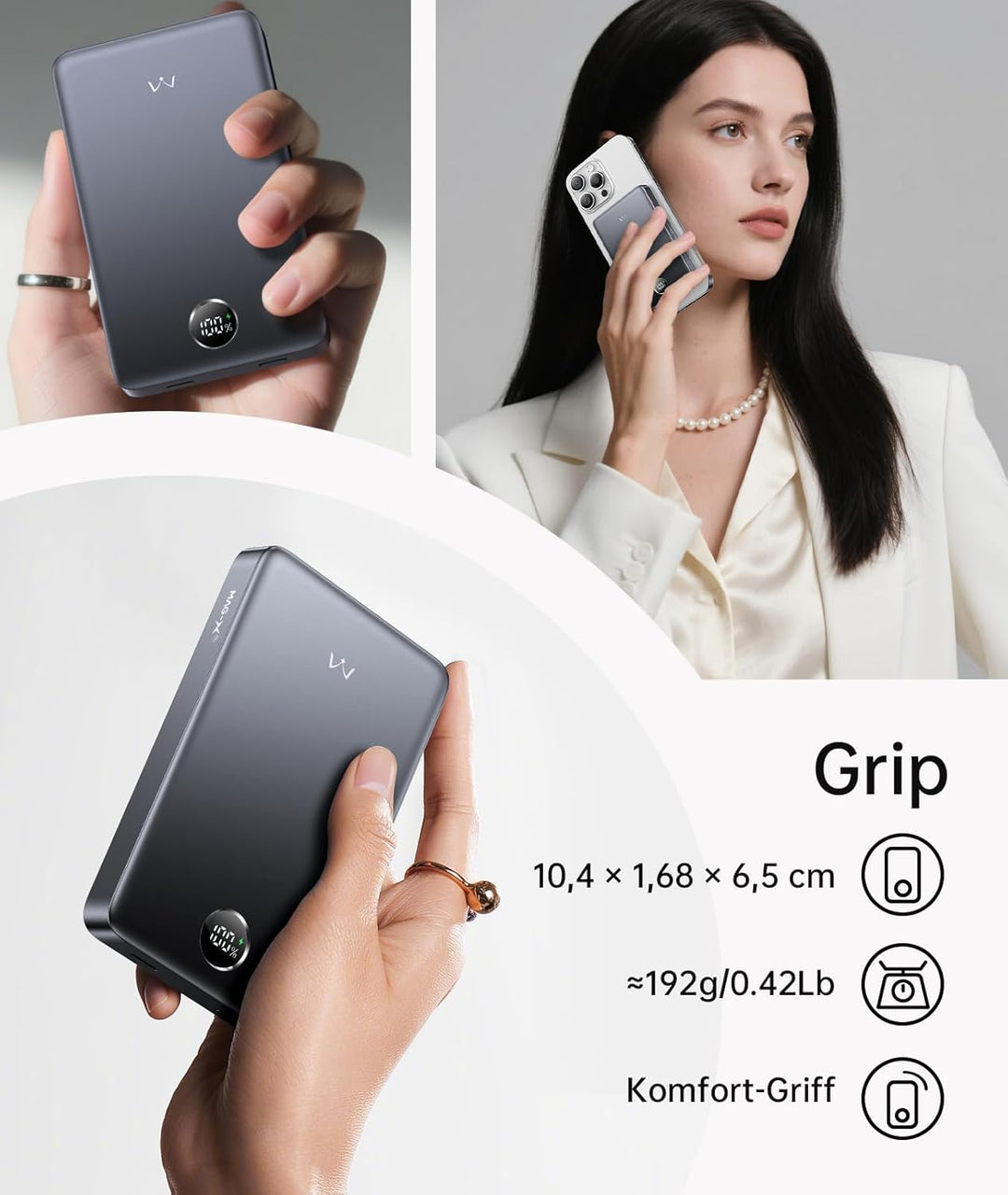 iWALK Slim Magnetische Powerbank 10.000mAh, Qi2 Zertifiziert 15W Magsafe Powerbank mit LED Display,