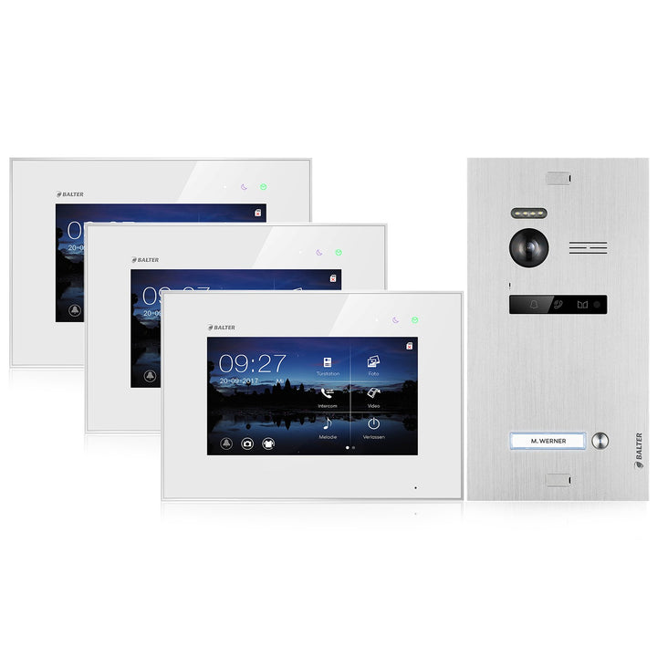 BALTER EVO Video Türsprechanlage ✓ 3 x Touchscreen 7 Zoll Monitor ✓ 2-Draht BUS ✓ Türstation für 1 F