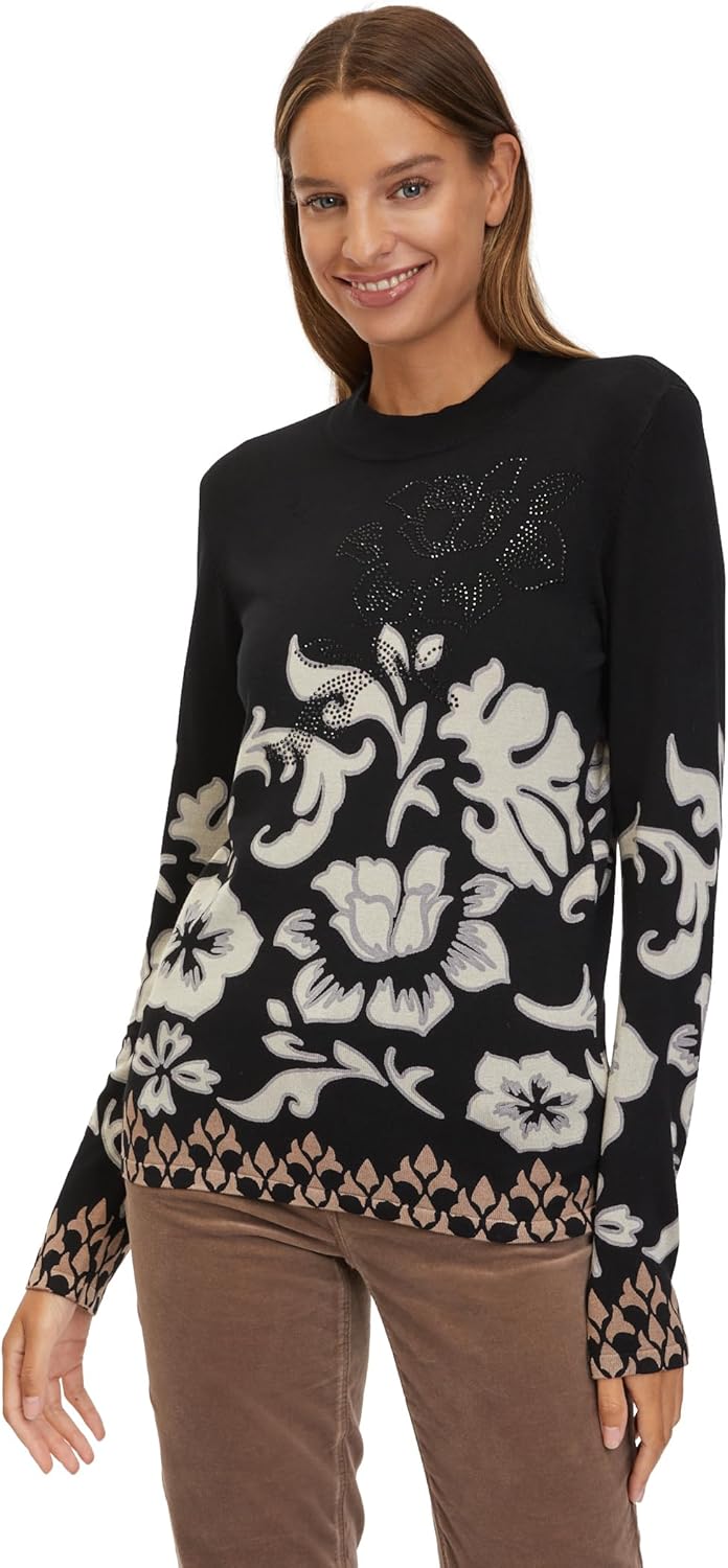 Betty Barclay Damen Feinstrickpullover mit Print 48 Schwarz / Beige, 48 Schwarz / Beige