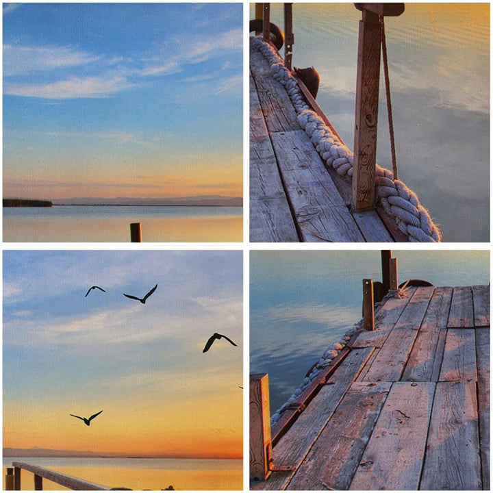 ARTTOR Bilder auf Leinwand 100x70cm Leinwandbild See Natur Brücke Vögel Gross Wanddeko Bild Schlafzi