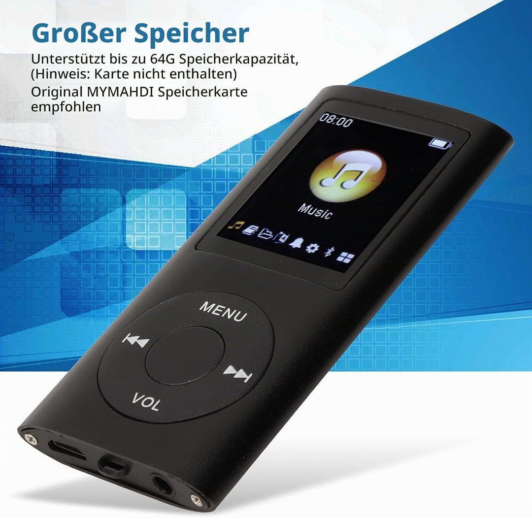 MP3 Player, 64 GB Tragbarer MP3 Player für Studenten, 1,8 Zoll LCD Bildschirm, Verlustfreier Sound,