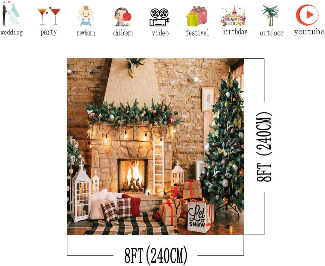AIIKES 8x8FT Weihnachten Kulissen für Fotografie Weihnachten Kamin Foto Kulissen Vinyl Weihnachtsbau