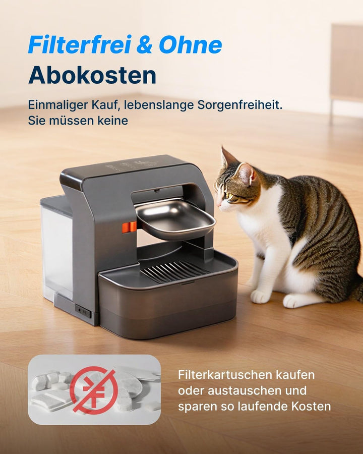 Trinkbrunnen für Katzen, Kabelloser Katzenbrunnen mit Bewegungssensor, Leise Wasserpumpe, Schwarz, 3