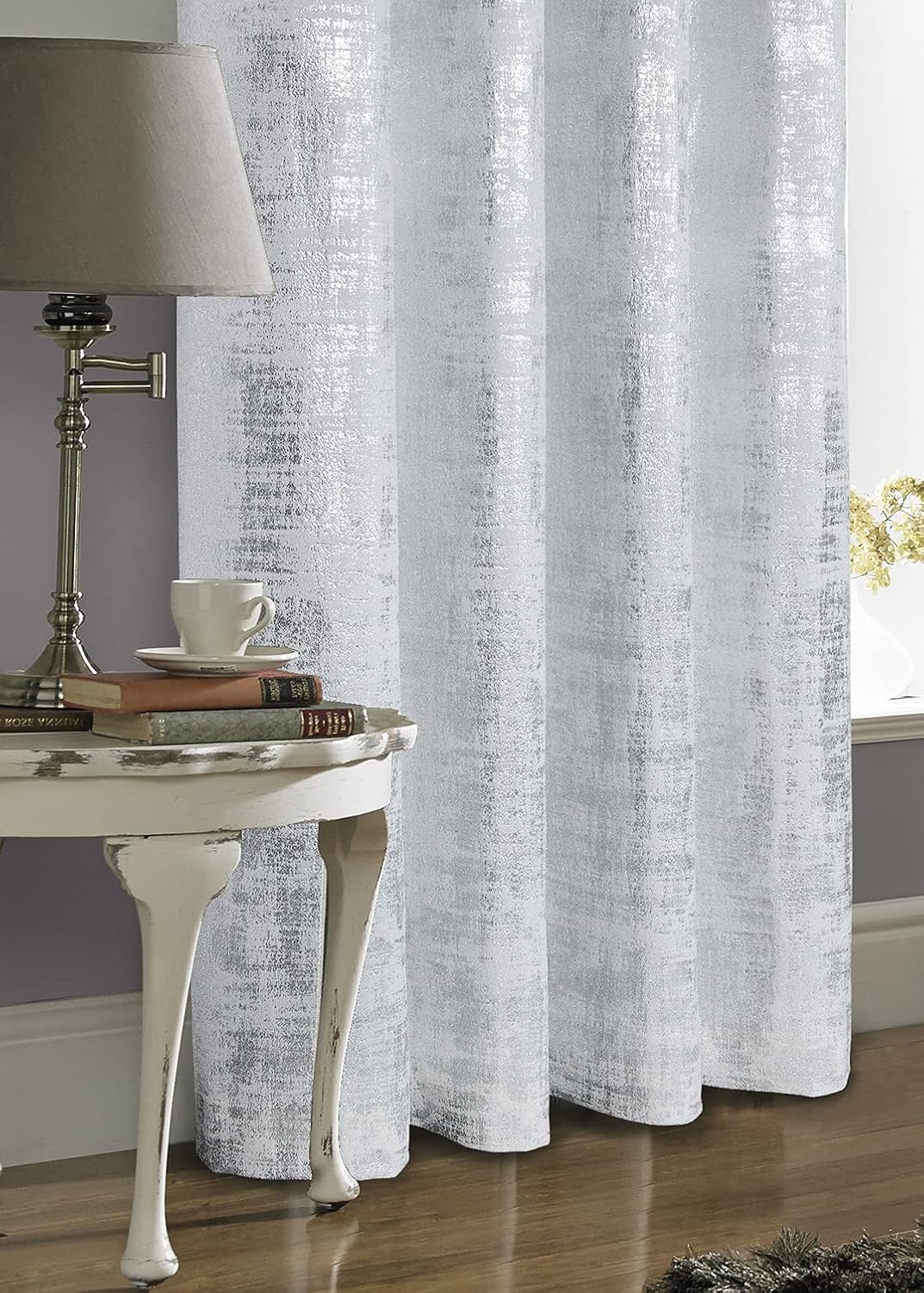 always4u Gardinen mit Muster Silber Blickdicht 100%, Samt Vorhang Wohnzimmer, Vorhang Verdunkelung K
