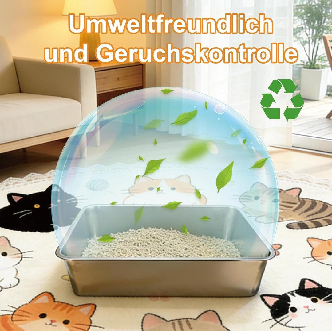 Edelstahl Katzenklo Offen, 60x40x15cm – Katzentoilette Edelstahl mit Antihaftbeschichtung, Geruchsfr
