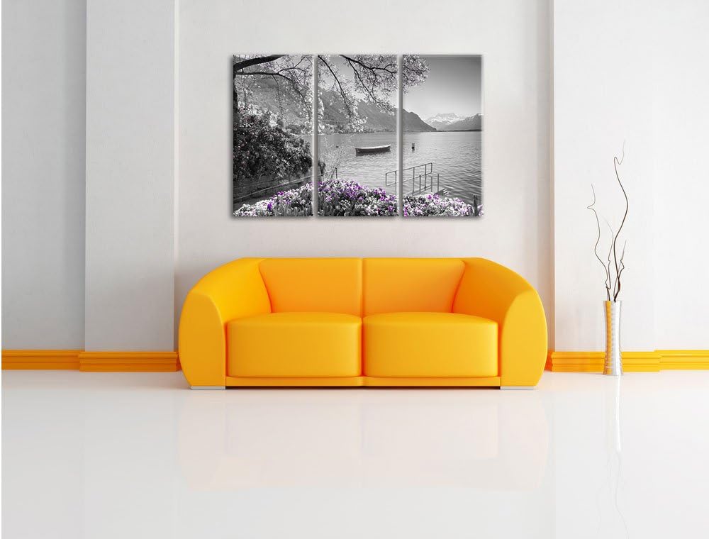 Pixxprint Genfer See im Sonnenschein als Leinwandbild/Grösse: 3 Teilig (120x80 cm) cm/Wandbild/Kunst