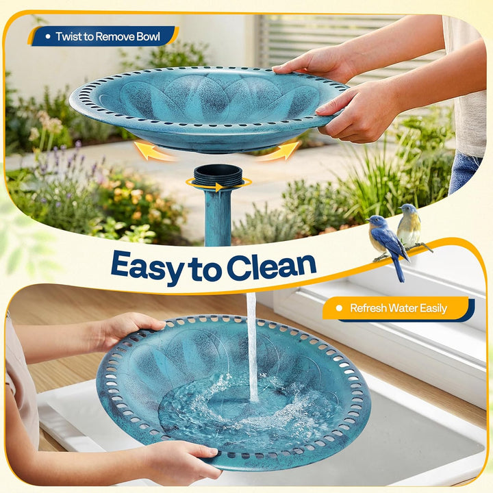 VIVOHOME Vogeltränke 71cm hoch Polyresin leicht antike Optik für Aussenbereich Blau, Blau