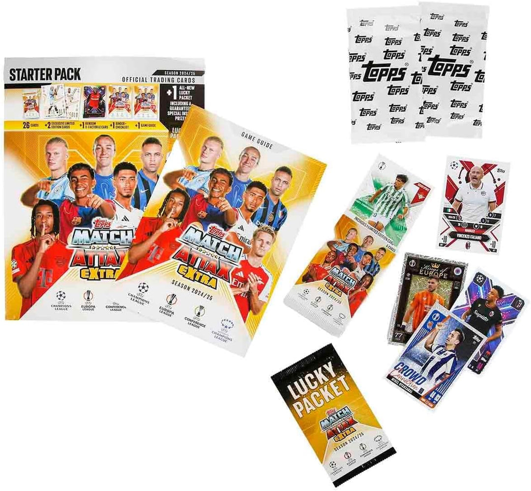 2024-25 Topps MATCH Attax Extra Champions League Karten - Starterpaket (Album, 29 Karten + 3 LE)