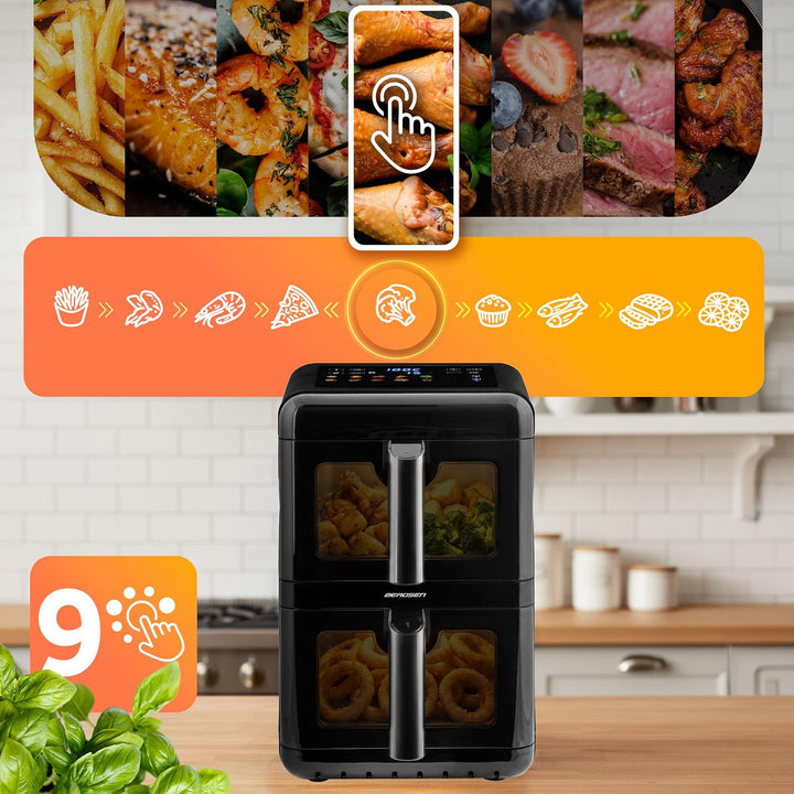 Berdsen Heissluftfritteuse Airfryer - 11,6 l - Doppelkammer vertikal 2 x 5,8 l - 3000 W, 9 Programme
