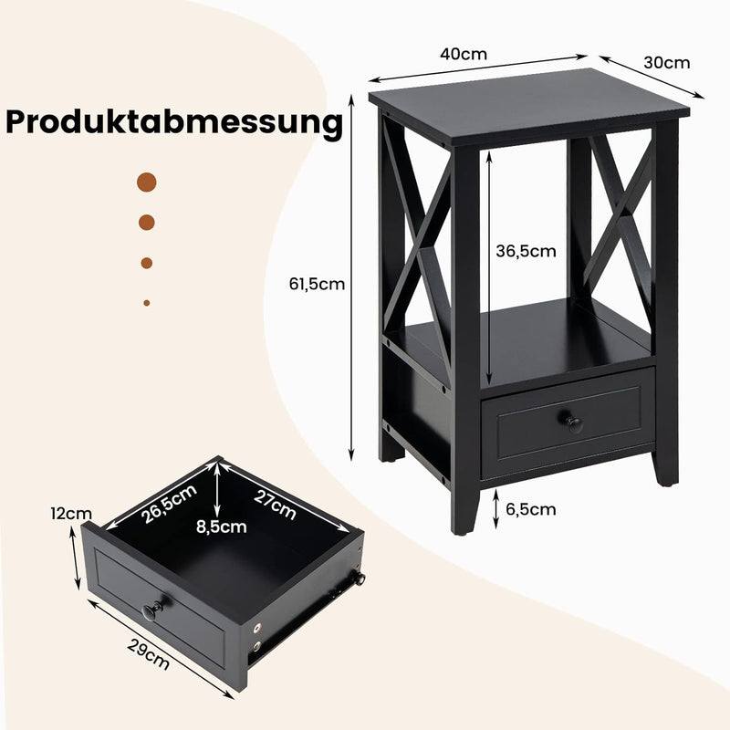 COSTWAY 2 Ebenen Nachttisch mit Schublade, Beistelltisch Holz, moderner Nachtschrank, Nachtkommode f