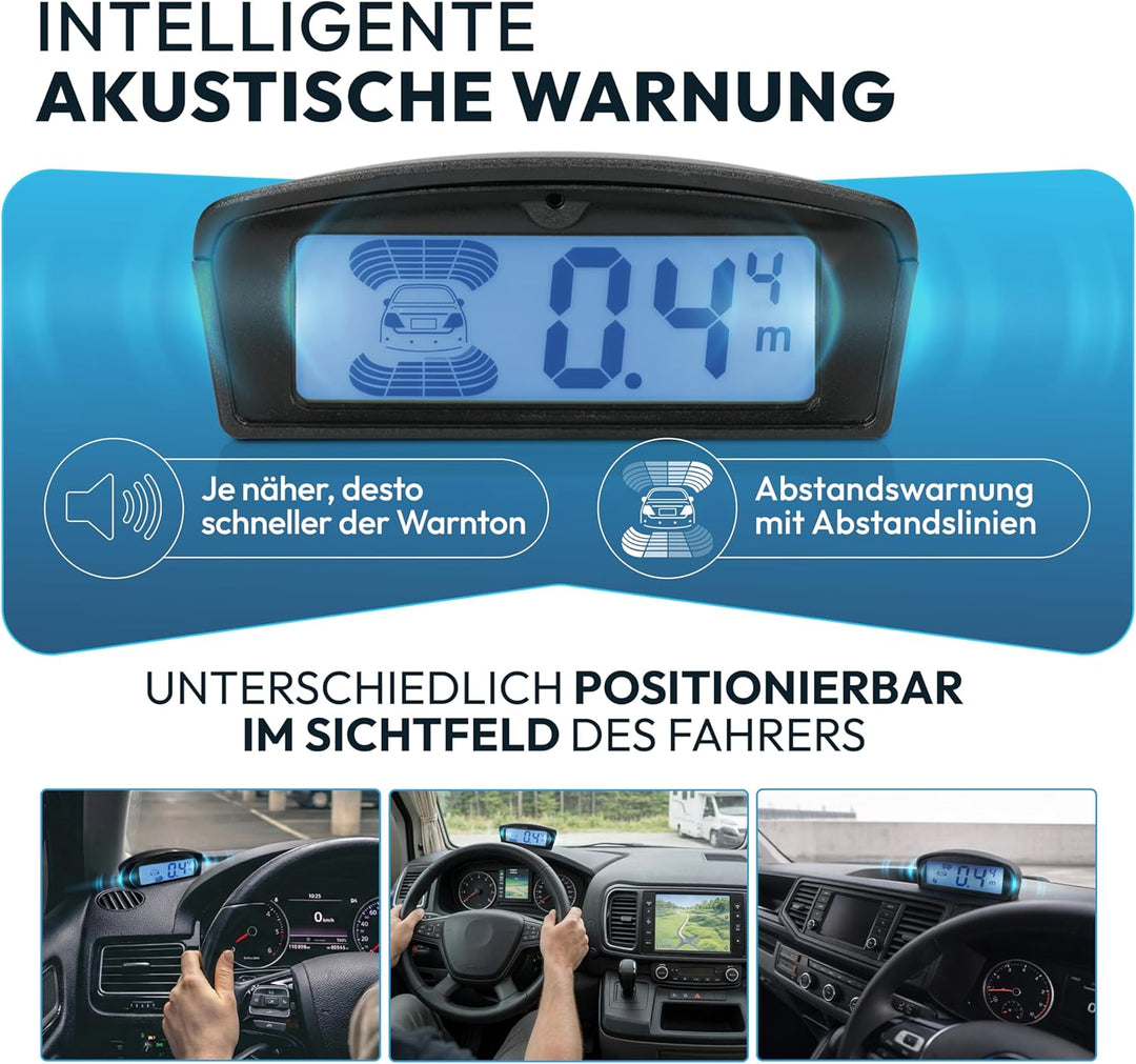 VSG24 Premium Kombi Einparkhilfe mit Display zum nachrüsten am Auto, PDC Parksensoren Vorne Hinten m