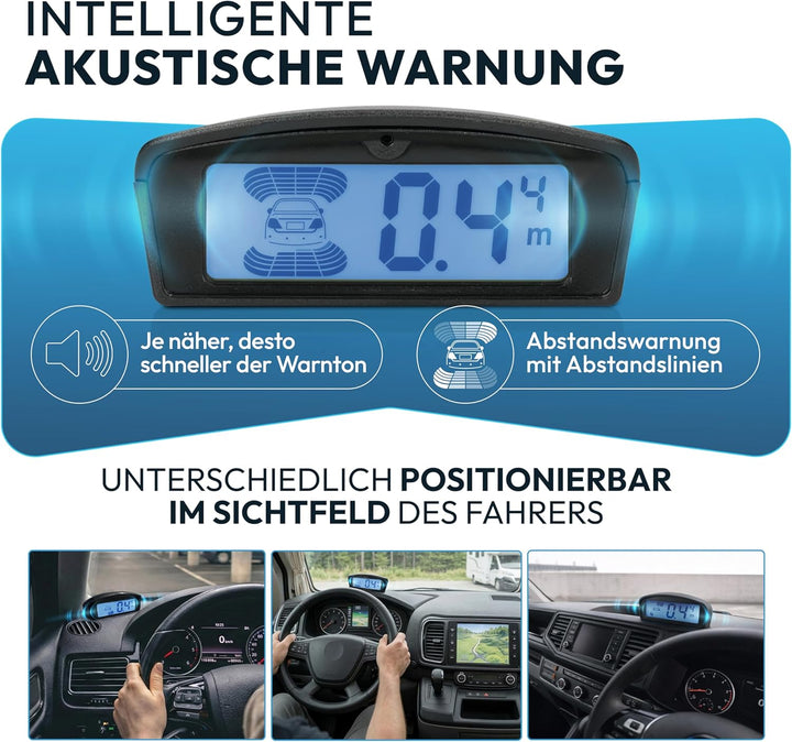 VSG24 Premium Kombi Einparkhilfe mit Display zum nachrüsten am Auto, PDC Parksensoren Vorne Hinten m
