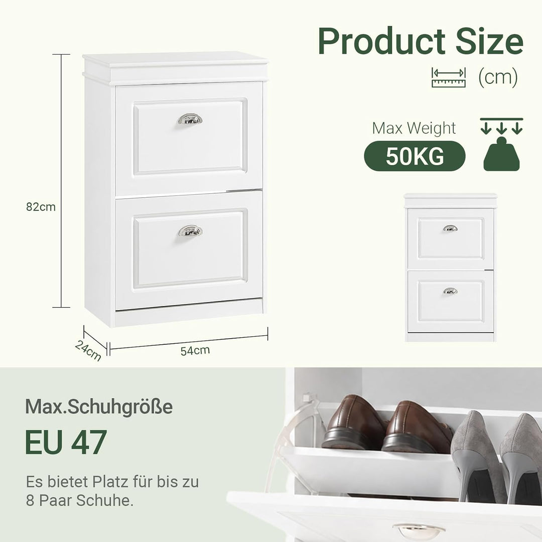 SoBuy Schuhschrank mit 2 Klappen - Schmaler Schuhkipper mit 4 Ablagen, Verstellbares Schuhregal für