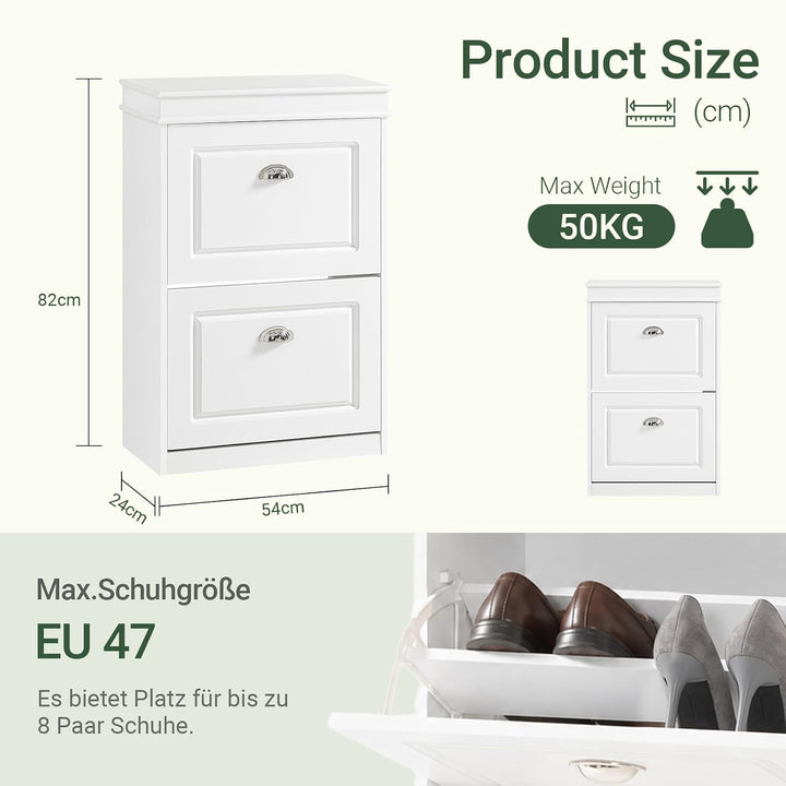 SoBuy Schuhschrank mit 2 Klappen - Schmaler Schuhkipper mit 4 Ablagen, Verstellbares Schuhregal für