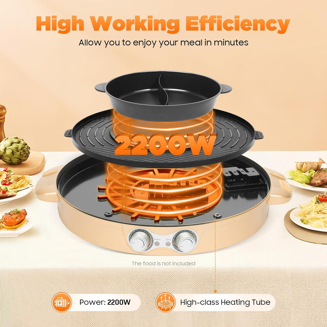 Food Party Electric Hot Pot und grill Elektrisch Hotpot Topf 220V 2200W Elektrogrill 2 in 1, mit Abn