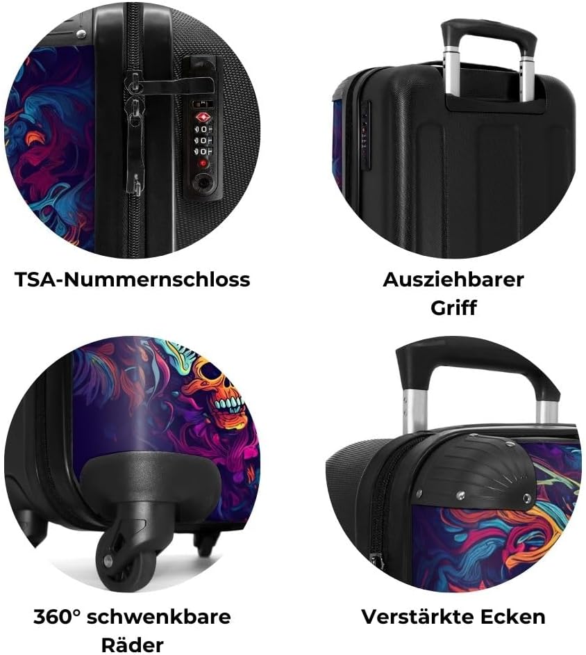NoBoringSuitcases.com® Koffer Handgepäck Trolley Rollkoffer Kleine Reisekoffer mit 4 Rollen - Totenk