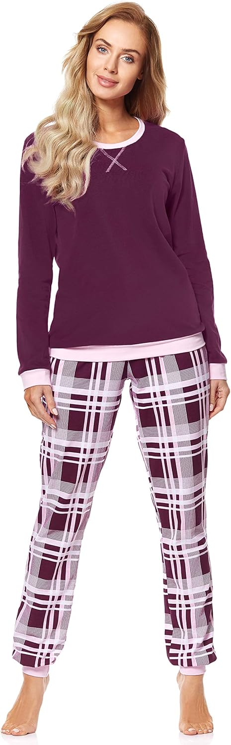 Merry Style Damen Schlafanzug aus Baumwolle Pyjama Nachtwäsche Set MS10-168 S Wein Kariert, S Wein K