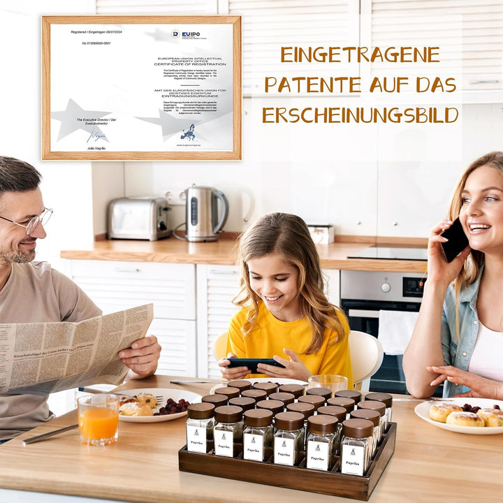 SAEIV Umweltfreundliches Akazien-Gewürzregal Holz mit 24 Fächern | 24 120ml-Gewürzgläser Drawer Orga