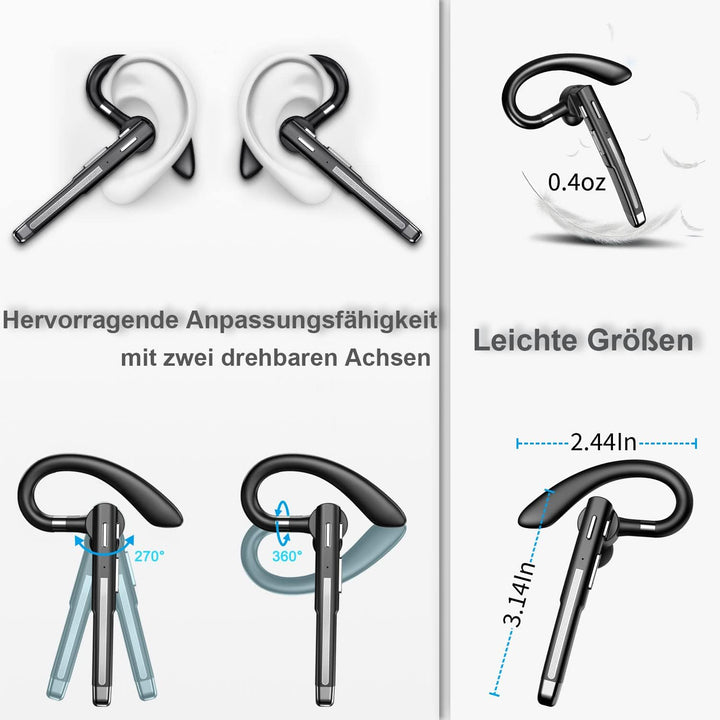 Bluetooth Headset mit Mikrofon, In Ear Freisprech Handy Kabellos Kopfhörer mit LED Ladebox für Autof