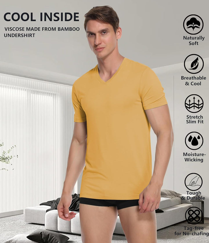 COLORFULLEAF 3/5er Pack Bambus V Ausschnitt T-Shirt Herren Stretch Unterhemd Männer Einfarbig Busine