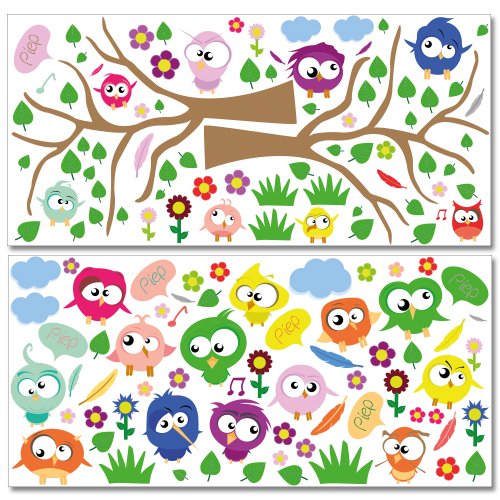 Wandkings Crazy Birds Wandsticker Megapack Set, 143 Aufkleber, Gesamtfläche 260 x 70 cm
