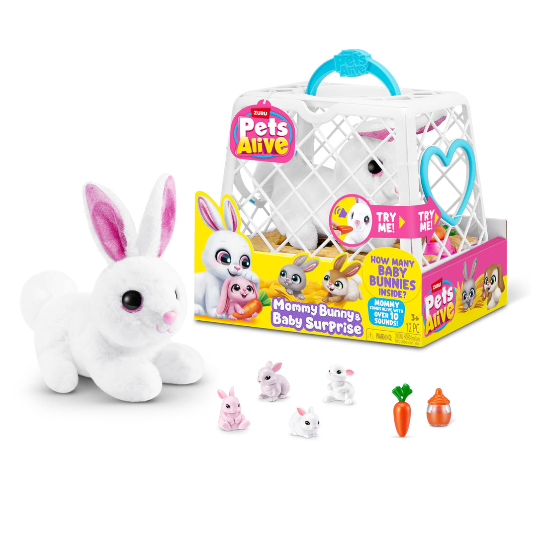 Pets Alive Mama Bunny Surprise von ZURU, realistischer, elektronischer Plüschhasen-Roboter, Überrasc