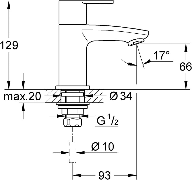 Grohe Eurostyle Cosmopolitan | Badarmatur - Waschtischarmatur | glatter Körper, XS-Size | 23039002,