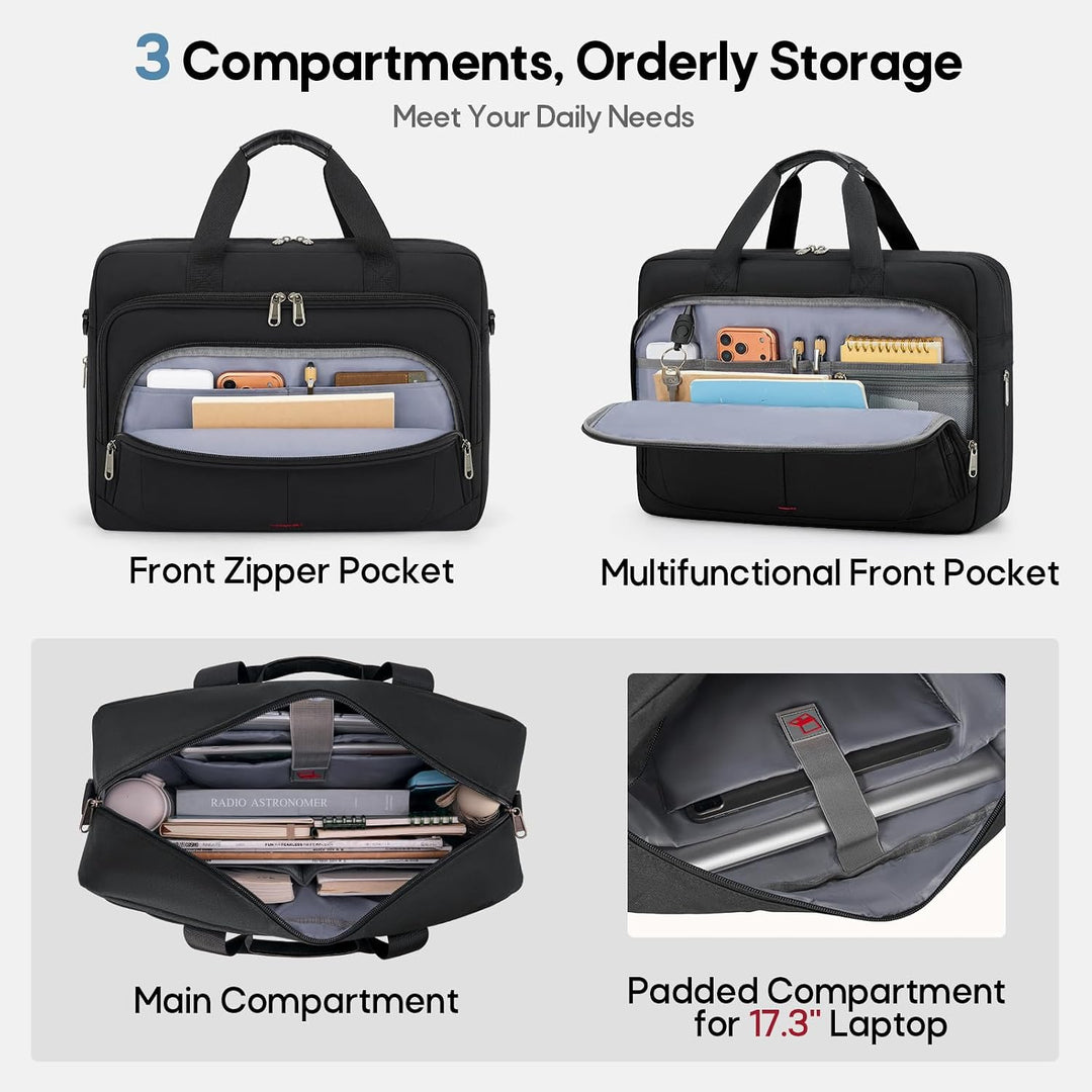 RAINSMORE 17,3 Zoll Laptoptasche Herren,Erweiterbare Aktentasche für arbeit | Grosse Wasserdichte La