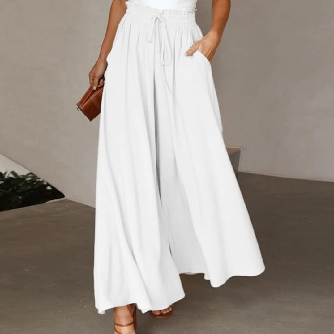 Marlene Hosen Damen Sommer，Palazzo Hose Damen Elegant，Freizeithose mit Tunnelzug Leichte und Luftig