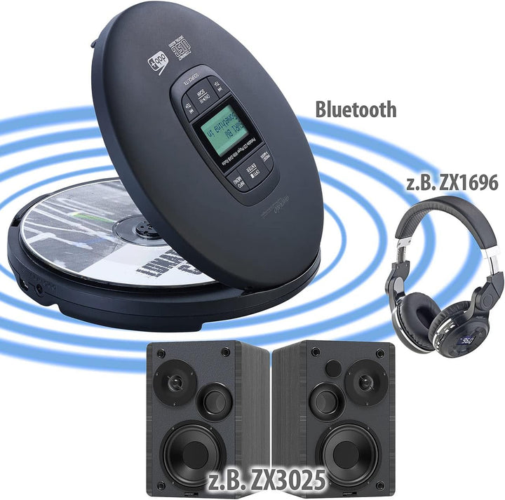 auvisio CD Spieler: Tragbarer CD-Player, DAB+ Radio, Bluetooth, Akku, Ohrhörer, Anti-Shock (CD Playe