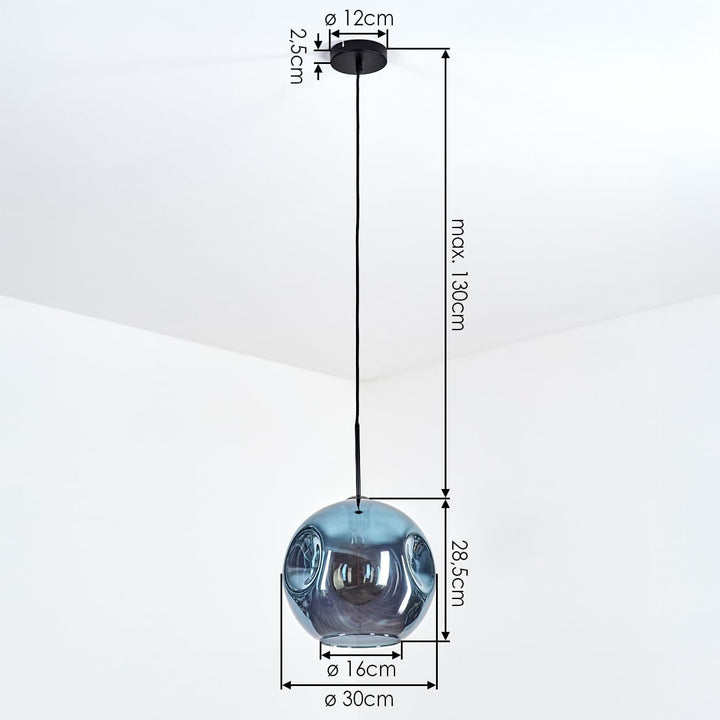 HOFSTEIN Hängeleuchte Ripoll, 1-flammige Hängelampe aus Metall/Glas in Schwarz/Blau, moderne Pendell