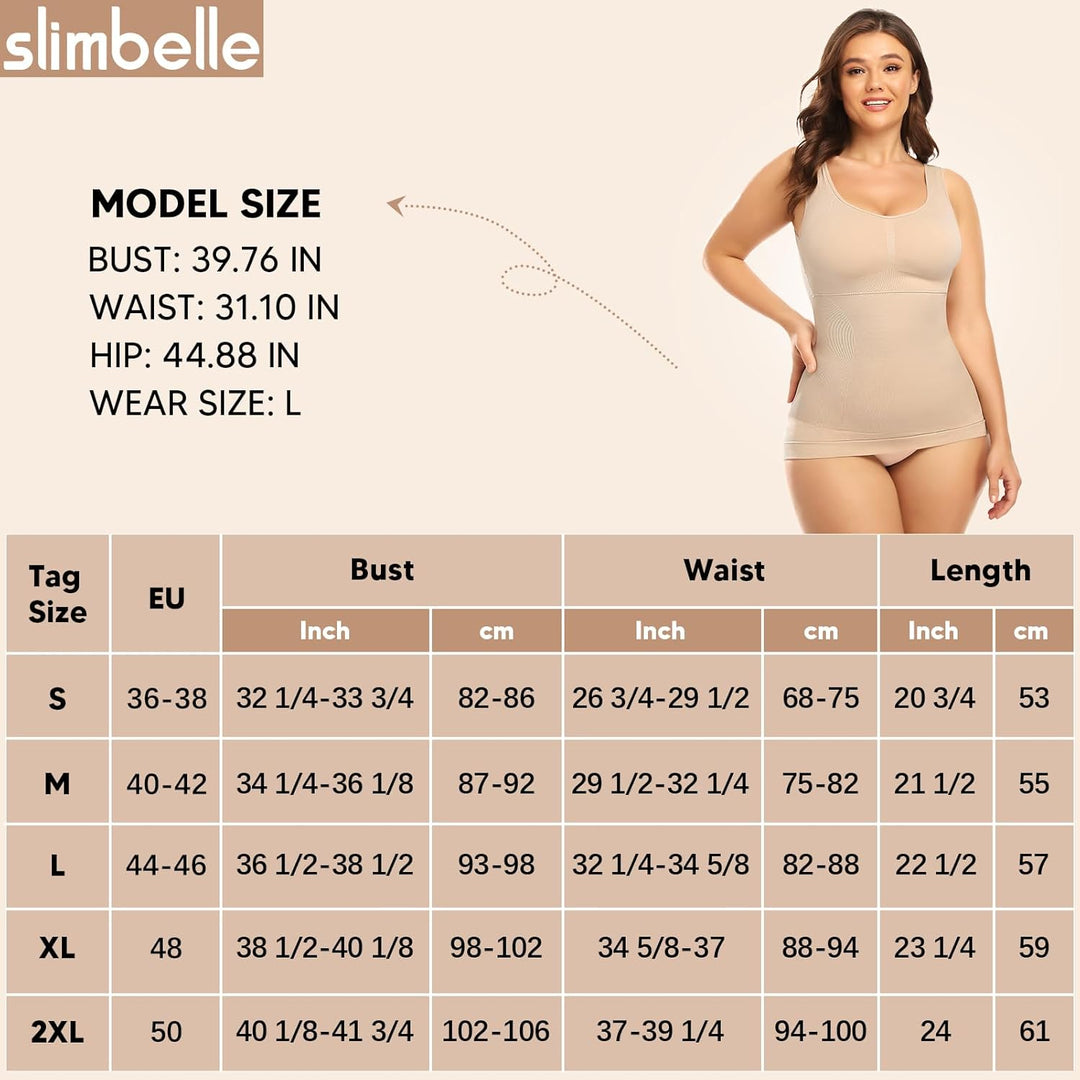 SLIMBELLE Damen Unterhemd BH Hemd Seamless Tank Top mit entfernbaren Cups Bauchweg Shapewear Top Ohn