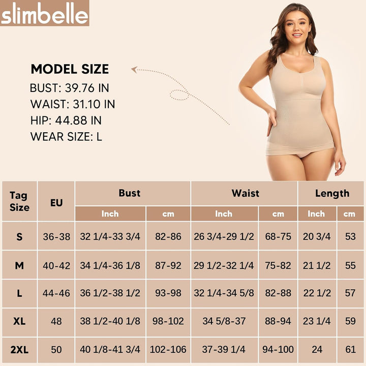 SLIMBELLE Damen Unterhemd BH Hemd Seamless Tank Top mit entfernbaren Cups Bauchweg Shapewear Top Ohn