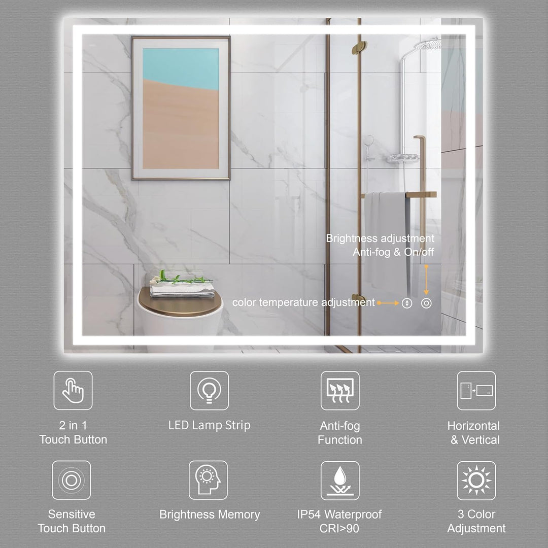 Dripex Badspiegel mit Beleuchtung Led Spiegel mit Touch-Schalter, Dimmbar, 3 Lichtfarbe Einstellbare