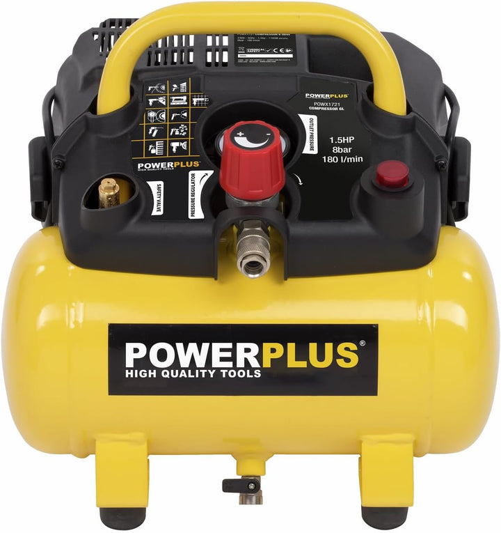 Powerplus kraftvoller Druckluft Kompressor 1.100 Watt Leistung, 1,5 PS, 6 Liter Tank - Art. Nr. POWX