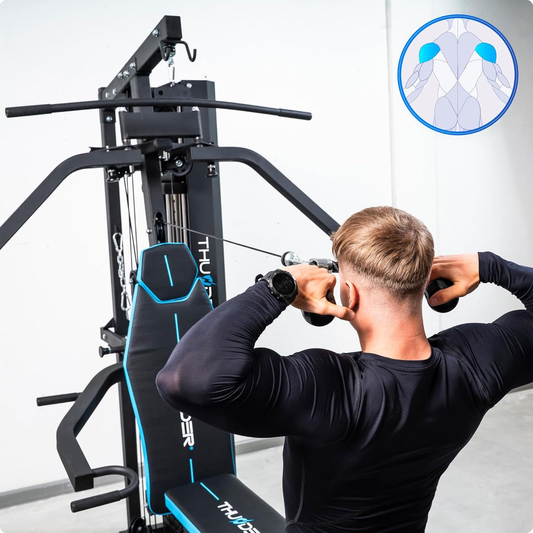 THUNDER Multifunktionale Kraftstation Home Gym Fitnessstation mit Kabelzug & Muskelaufbau Training Z