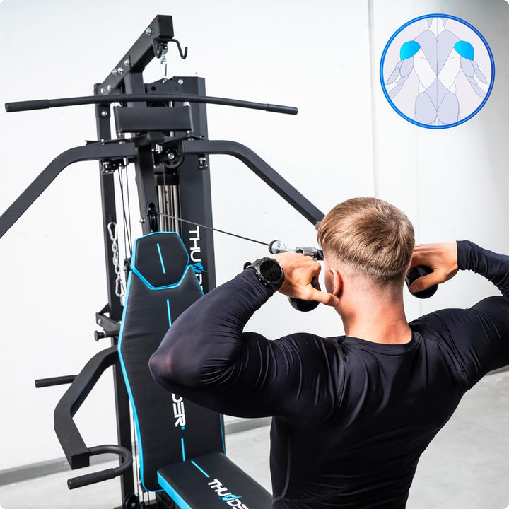 THUNDER Multifunktionale Kraftstation Home Gym Fitnessstation mit Kabelzug & Muskelaufbau Training Z