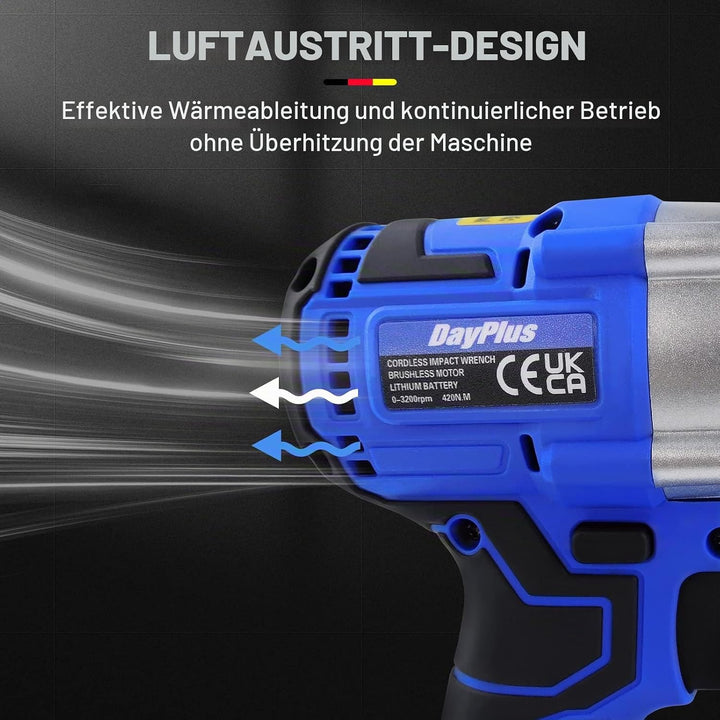 Lucn 21V 6AH Li-Ionen Schlagschrauber Akku 1/2" 420Nm bürstenloser Bohrwerkzeugsatz, 3200RMP, 2 x 6.