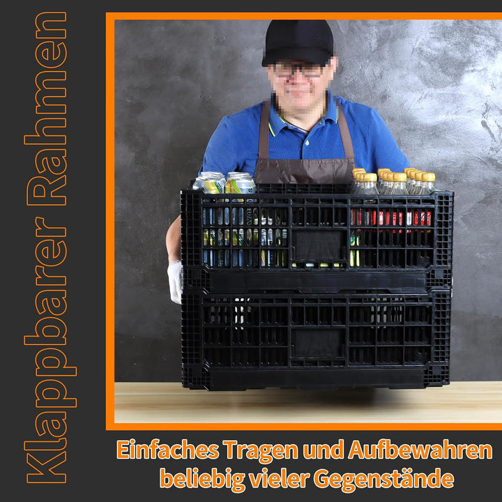 Faltbare Aufbewahrungsbox 52L – Robuste Kunststoffkiste stapelbar – Milchkästen Kunststoff – Lagerki