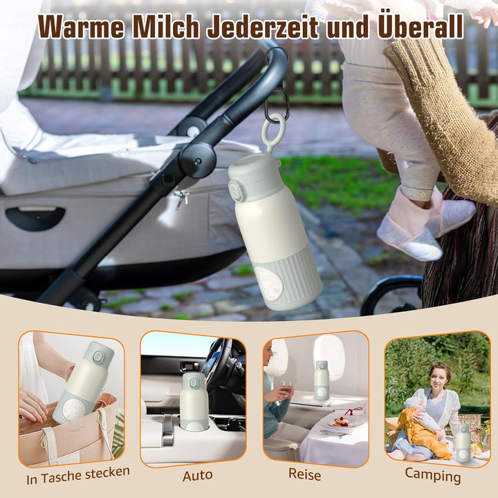 Baby Tragbare Flaschenwärmer für unterwegs für Muttermilch, Formel oder Wasser 380ml grosse Kapazitä