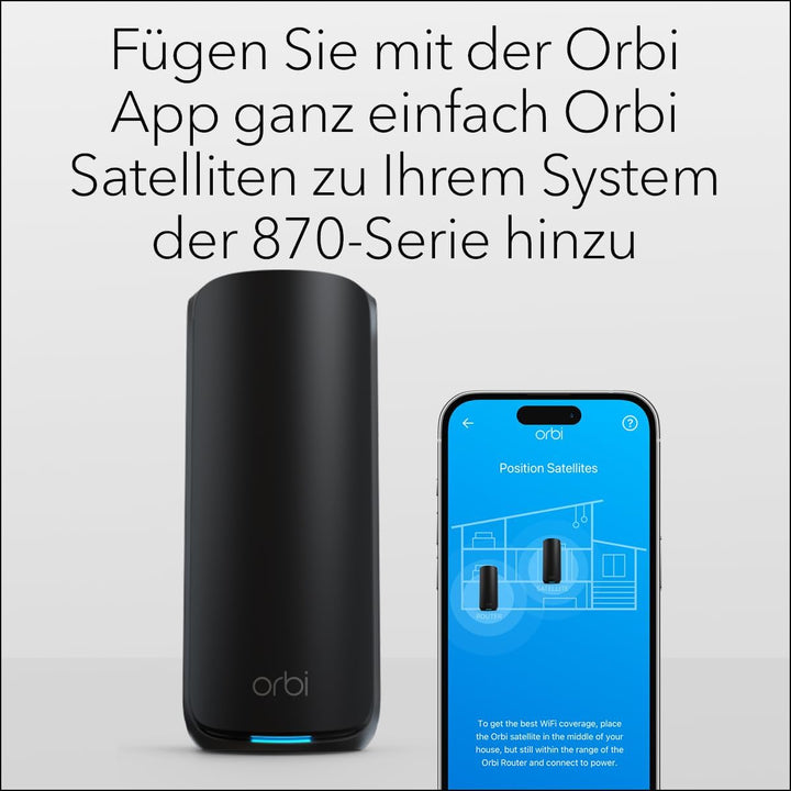 NETGEAR Orbi 870-Serie (RBE870B) Tri-Band WiFi 7-Mesh-Zusatzsatellit – kompatibel mit Orbi RBE873B,